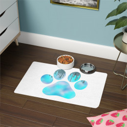 Icy Blue Paw Print Pet Food Mat (12x18)